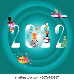 2022 winter cute design template New Year Christmas card