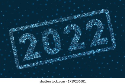 2022 word in digital style. Glowing geometric 2022 badge. Artistic vector illustration.