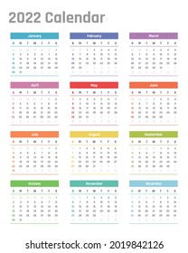 2022 year calendar, calendar design for 2022 starts sunday