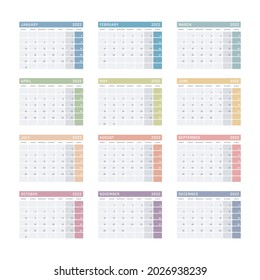2022 year calendar, calendar design for 2022 starts monday