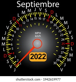 2022 year calendar speedometer car in Spanish September.