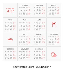 2022 Year Calendar. Week starts on Monday. Concept for print and WEB. Vector  illustration.