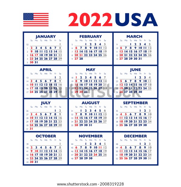 2022 Year Calendar Weeks Numbering Week Stock Vector Royalty Free 2008319228 Shutterstock 0097