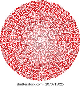 Collage redondo de iconos de dígitos de 2022 años. Los símbolos de dígitos de 2022 años se organizan en el concepto de diseño de curvas de clúster. El collage global redondeado abstracto se organiza a partir de símbolos de dígitos normales de 2022 años.