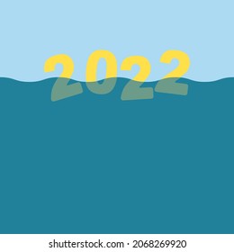 2022 year digits submerged half in water, Rising sea level, climate change and global warming concept, Vector illustration flat design