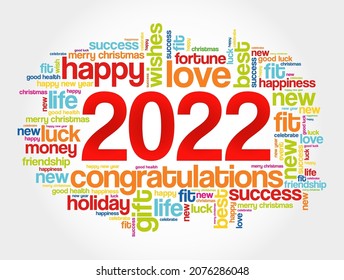 2022 year greeting word cloud collage, Happy New Year celebration greeting card