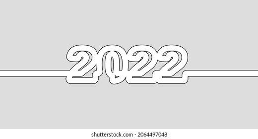 2022 year number, White bold single line drawing with thin black outline on gray background, 2022 design element Vector illustration