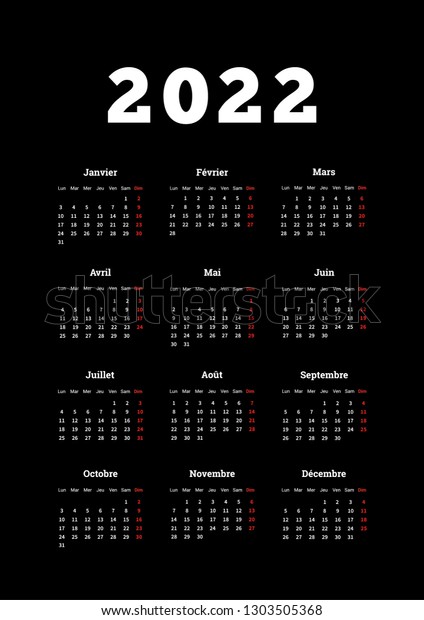 2022 Year Simple Calendar On French Stock Vector (Royalty Free) 1303505368