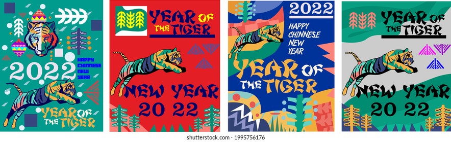 2022. The Year of the Tiger. Set of cool designs for your card, banner, website, social media and other business