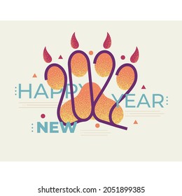 2022 year of the tiger. Tigers paw footprint with the numbers 2022 and the inscription Happy New Year. Vector illustration.