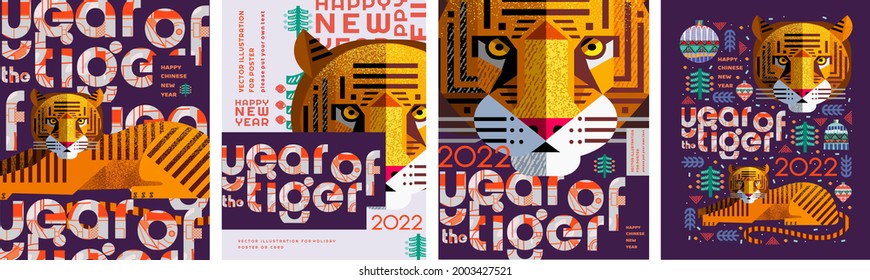 2022. Year of the tiger. Vector abstract illustration for the new year for poster, background or card. Geometric drawings for the year of the bull according to the Eastern Chinese calendar
