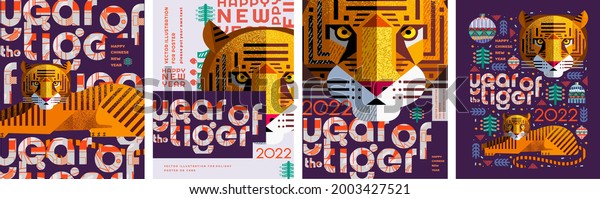 2022. Year of the tiger. Vector abstract
illustration for the new year for poster, background or card.
Geometric drawings for the year of the bull according to the
Eastern Chinese
calendar
