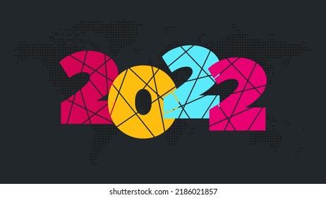 2022 year vector icon. Colorful symbol. World map background. Element for web, graphic design, infographic, event, business