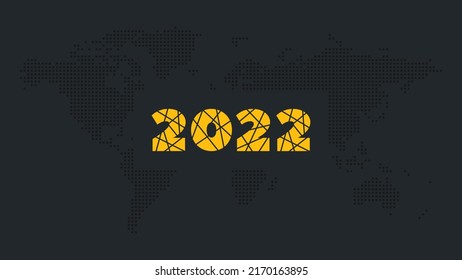 Icono vectorial de 2022 años. Fondo del mapa mundial. Elemento para negocios, diseño web, infografía, página de inicio