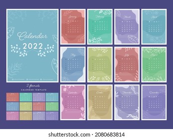 2022 Yearly Calendar Template Design Leaves Stock Vector (Royalty Free ...