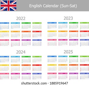 2022-2025 English Type-1 Calendar Sun-Sat on white background