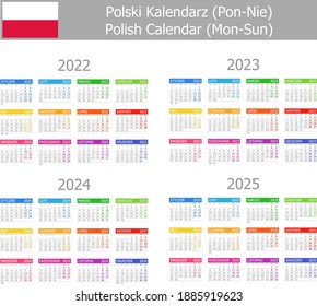 2022-2025 Polish Type-1 Calendar Mon-Sun on white background