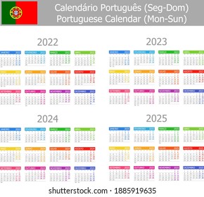 2022-2025 Portugués Tipo-1 Calendario Mon-Sun sobre fondo blanco