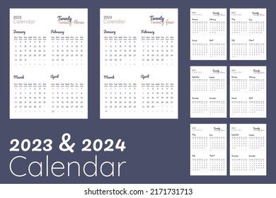 Stock vektor „2023 2024 Calendar Template 2023 2024“ (bez autorských poplatků) 2171731713