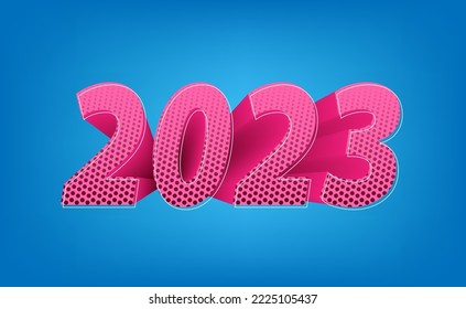 2023 3D effect. Vector illustration of 3D effect 2023 image with halftone. Sketch for creativity.