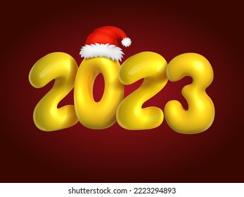 2023 3d Realistic cute numbers. Merry Christmas and Happy New Year 2023 cartoon greeting card. Vector illustration