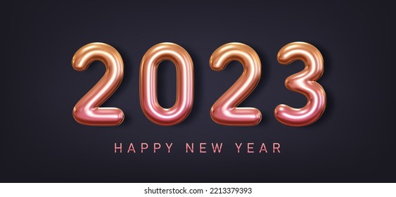 2023 3d Realistic Glossy Numbers. Helium Balloons For New Year and Merry Christmas Greeting Card.