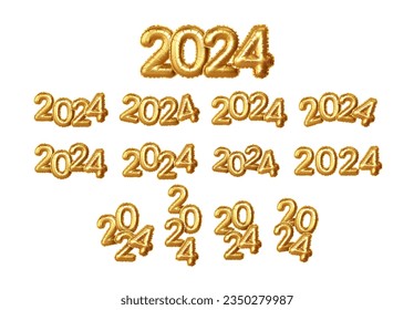 2023 3d Realistische Gold Foil Balloons Set. Grußkarte für das neue Jahr 2023. Vektorgrafik EPS10