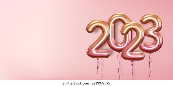 2023 3d Realistic Helium Balloons. Foil Balloons For Merry Christmas and New Year Greeting Card.