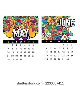 2023 abstract calendar design template may and june, abstract illustration for calendar