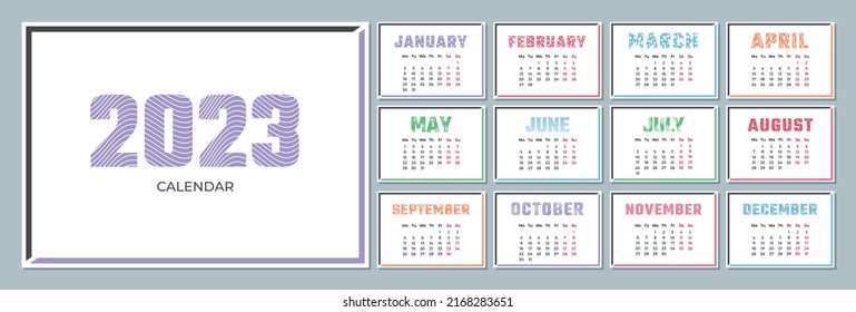 plantilla de calendario abstracto de 2023.  Establecer páginas de 12 meses.