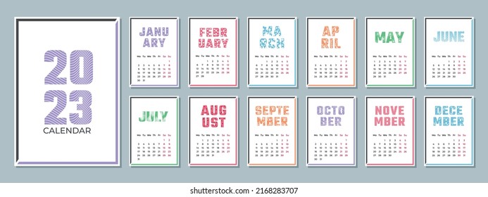 2023 abstract calendar template.  Set 12-month pages.