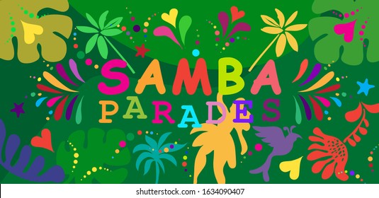 2023 Abstract Rio Brazilian Carnival music dance festival night party Happy People Samba dancers parade Sambadrome, New Orleans Mardi Gras, Notting Hill, Venezia, costume exotic tropical vector banner