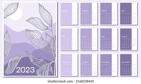 2023 abstract vector сalendar design in A4 format, week starts on Monday, page template. Monthly Wall Calendar 2023. Set of 12 months. Vector illustration