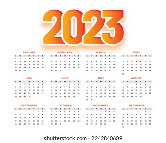 2023 annual calendar for business stationery vector 