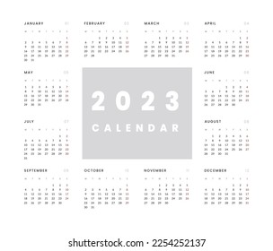 2023 Annual Calendar template. Vector layout of a wall or desk simple calendar with week start monday. Calendar design in black and white colors, holidays in red colors.