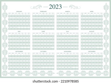2023 annual calendar with the yearly wall planner in floral design vector