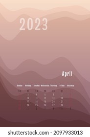 2023 april vertical calendar every month separately. monthly personal planner template. Peak silhouette abstract gradient colorful background, design for print and digital.
