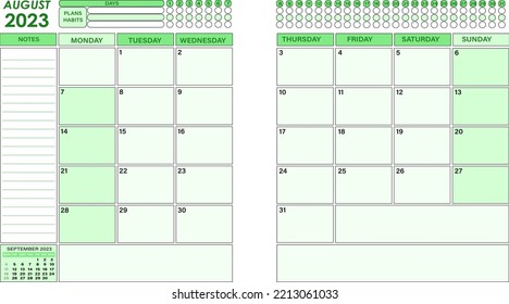 2023 August planner agenda vector template 08