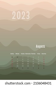 2023 august vertical calendar every month separately. monthly personal planner template. Peak silhouette abstract gradient colorful background, design for print and digital