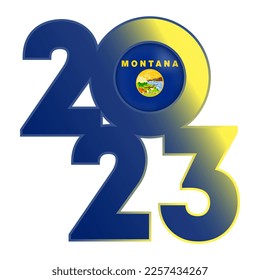 2023 banner with Montana state flag inside. Vector illustration.