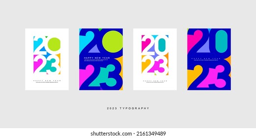 2023 banner set. Typography of Happy New Year with Lorem Ipsum. Geometric design. Look modern. Minimalist style. Designed for decoration, cover, web banner, t-shirt, presentation. Vector, illustration