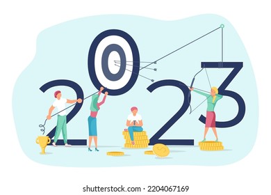 2023 banner template. Business people build new year concept. Isolated on white. Flat Art Vector Illustration