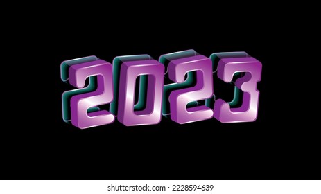 2023 big numbers. Happy new year 2023. Glass 3 d text. Bright text on black background. 
