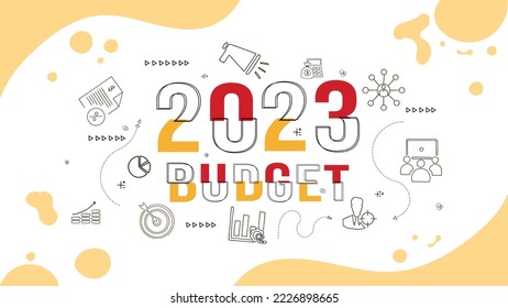 2023 Budget planning with doodle icon drawing set and management concept. Company budget allocation for business or project management. Effective and smart budgeting for next year, Vector illustration