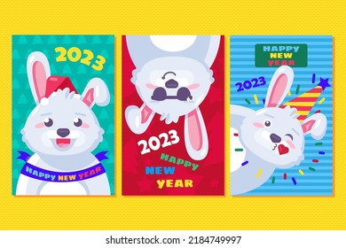 2023 bunny happy new year card banner set vector