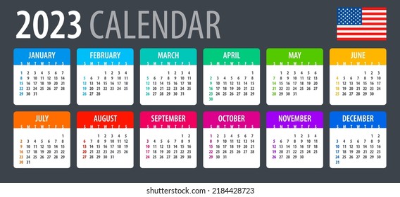 2023 calendar -American version - Vector template