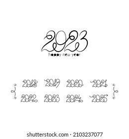 2023. Calendar collection of year number. Ink modern brush calligraphy. Isolated vintage vector on white background.