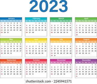 2023 Calendar .Colorful calendar 2023 template. 