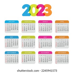2023 Calendar .Colorful calendar 2023 template. 