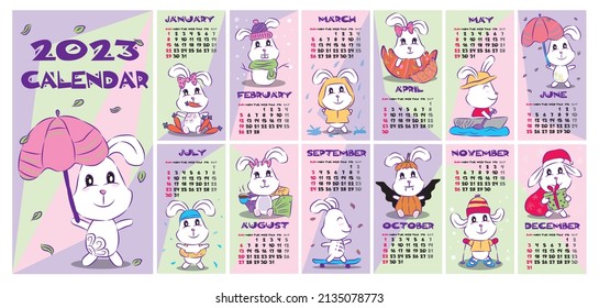 2023 calendar, cute rabbit set